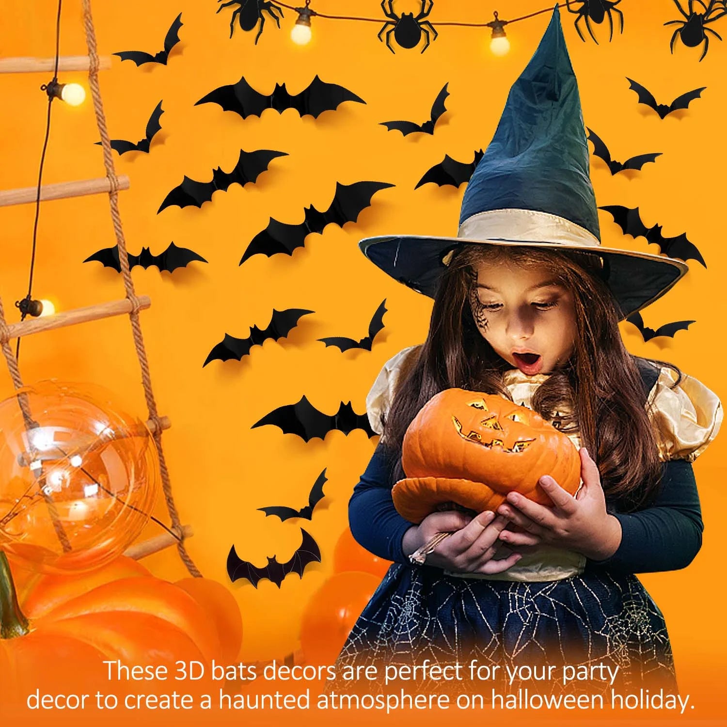 126Pcs Halloween Bat Stickers for Halloween Wall Decor and Window Clings, 3D Spider and Bat Decals for Indoor Halloween Decor