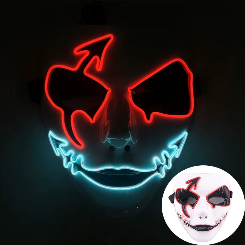 LED Hand-Painted Mask Halloween Carnival Masquerade Cosplay Horror Accessory Men'S Mask Weird Face Mask Glowing Mascara Disfraz