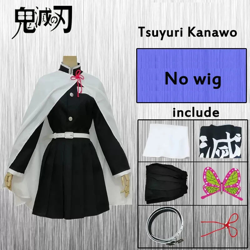 Kanao Tsuyuri Kanawo Cosplay Costume Anime Demon Slayer Unform Kimetsu No Yaiba Adult Kids Party Dress Wig Butterfly Outfit