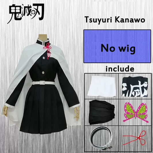 Kanao Tsuyuri Kanawo Cosplay Costume Anime Demon Slayer Unform Kimetsu No Yaiba Adult Kids Party Dress Wig Butterfly Outfit