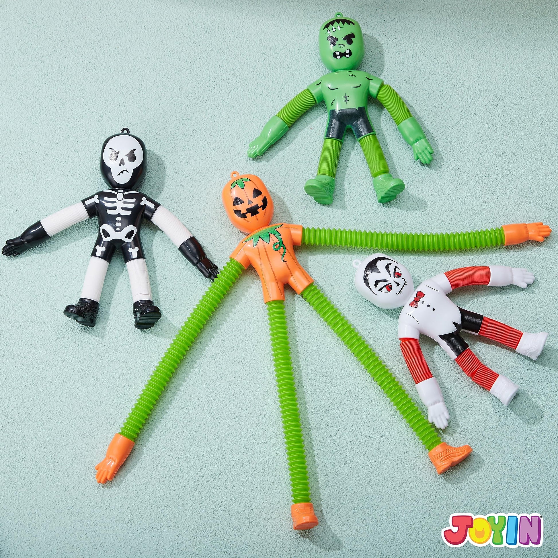 4 Pcs Halloween Sensory Stretchy Fidget Toys,Halloween Telescopic Pop Tube Toys Bulk for Party Favors,Halloween Goody Bag Fillers,Halloween Stretchy Toys for Classroom Prizes