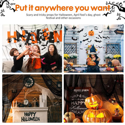 126Pcs Halloween Bat Stickers for Halloween Wall Decor and Window Clings, 3D Spider and Bat Decals for Indoor Halloween Decor