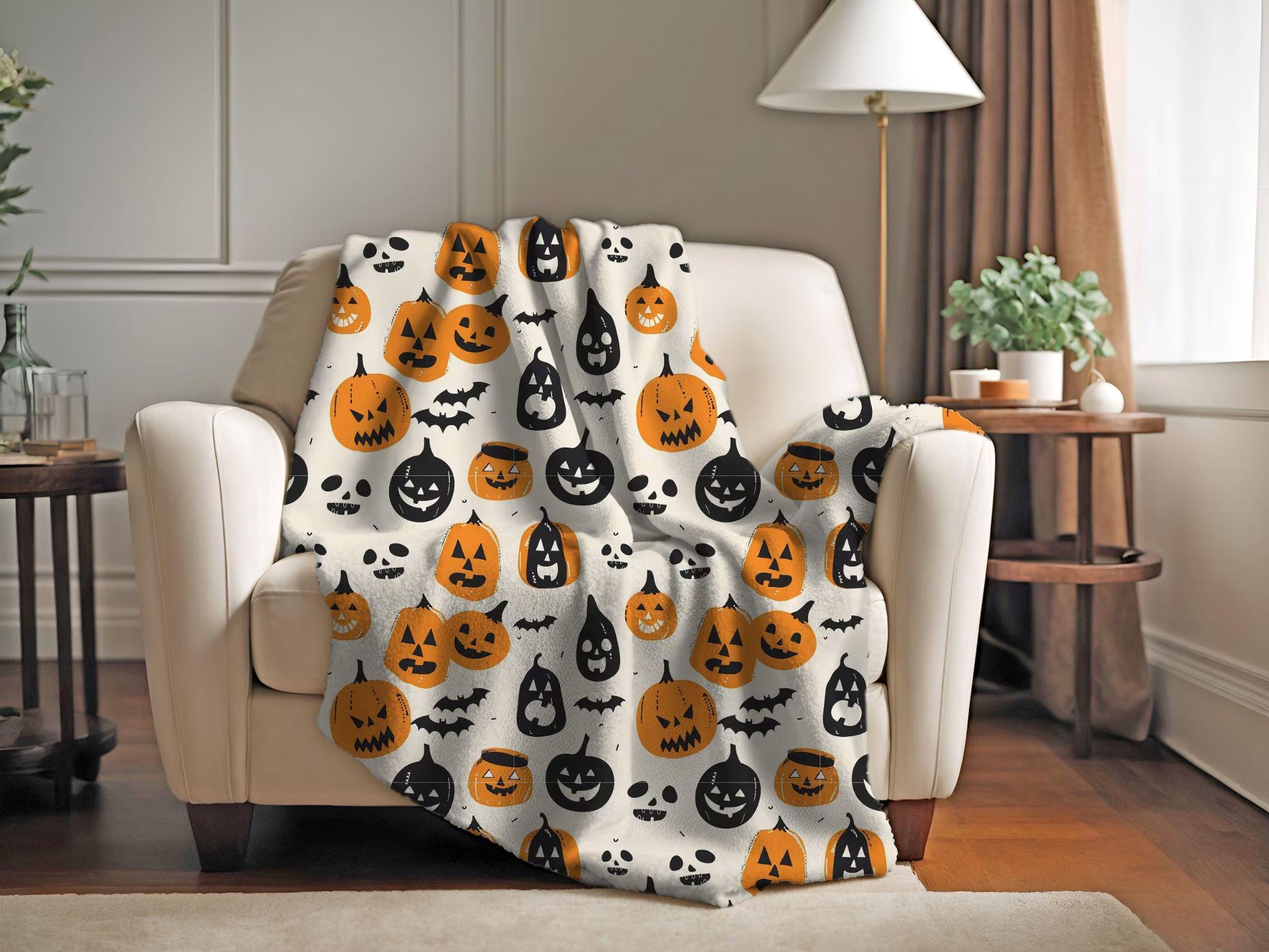 Halloween Couch Throw Blanket | Halloween Blanket with Pumpkin Print | Halloween Home Decor Soft Blanket | Pumpkin Halloween Blanket