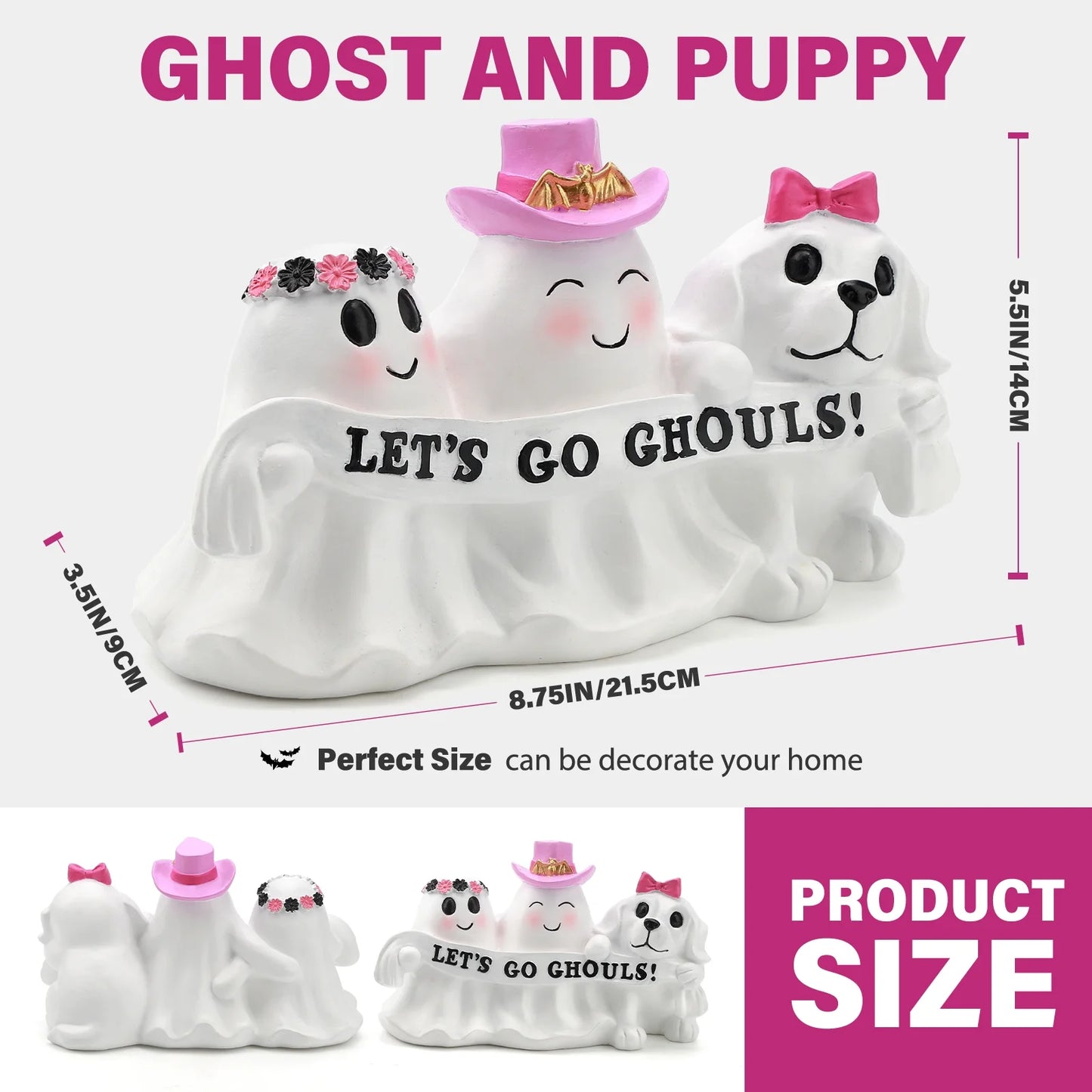 Halloween Ghost Decor, Resin Tabletop Halloween Indoor Decor, Pink Ghost Halloween Decor for Halloween Gift